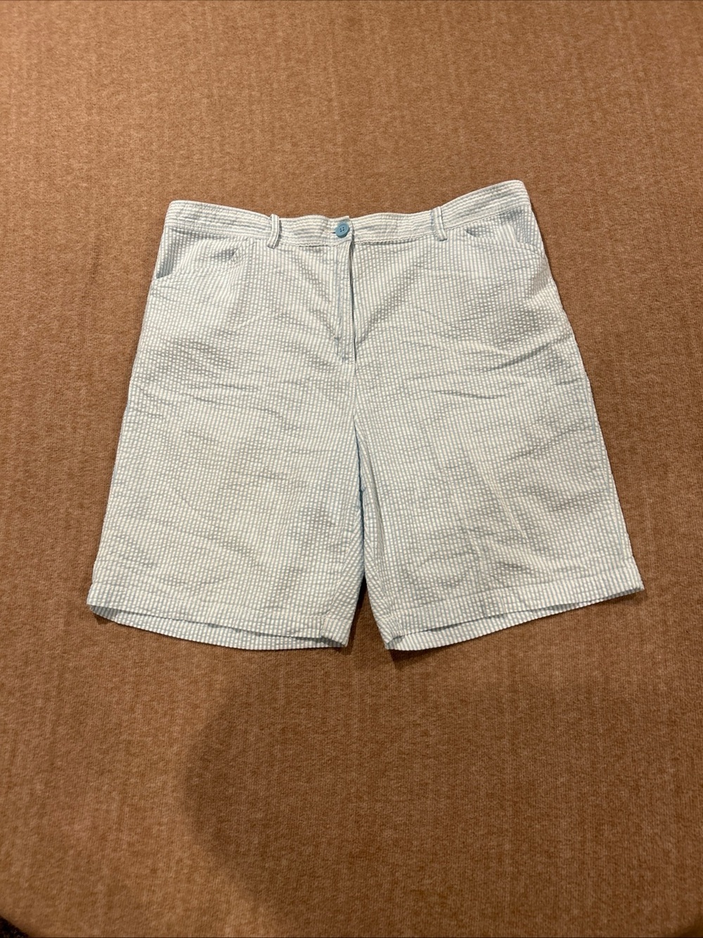 White Stag Pale Blue Seersucker Flat-Front Shorts Plus Size 18